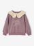 Girl's sweatshirt with English embroidery collar and flocked velvet message ecru+mauve+pale pink+red - vertbaudet enfant 