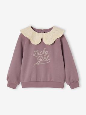 -Sweat fille col claudine broderie anglaise