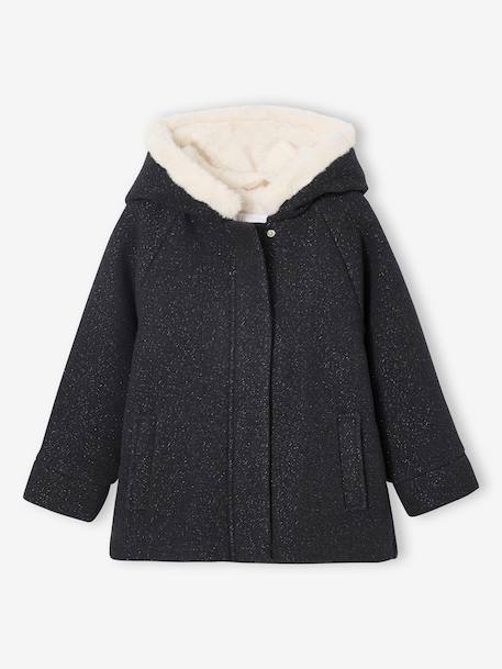 Woollen Fabric Coat with Hood anthracite+marl beige - vertbaudet enfant 