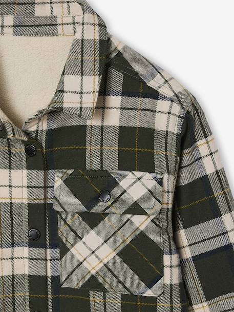 Chequered Flannel Shirt with Sherpa Lining for Boys chequered green - vertbaudet enfant 