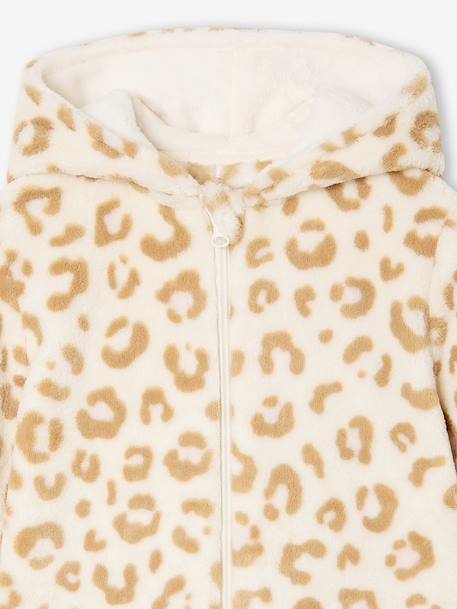 Sherpa leopard print pyjama jumpsuit for girls beige - vertbaudet enfant 