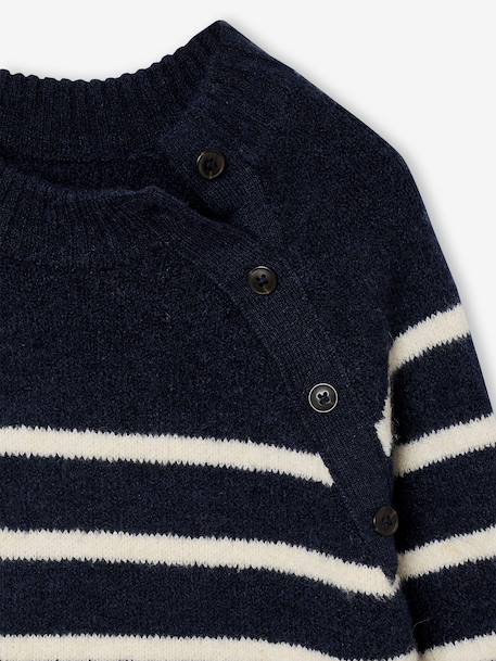 Knitted Striped Dress for Girls ecru+navy blue - vertbaudet enfant 