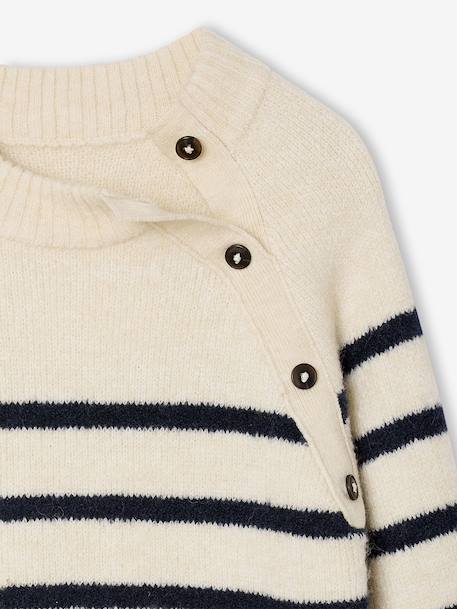 Knitted Striped Dress for Girls ecru+navy blue - vertbaudet enfant 