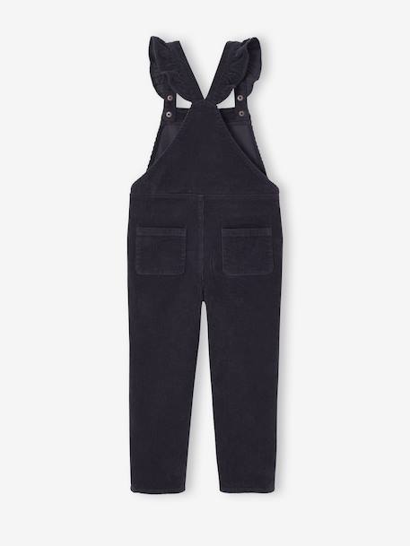 Corduroy Dungarees with Ruffles on Straps for Girls anthracite+grey green - vertbaudet enfant 