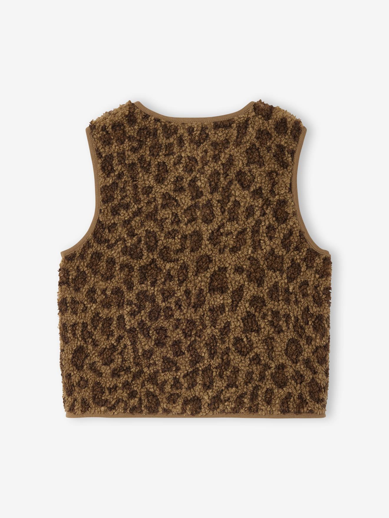 Leopard Print Waistcoat in Sherpa - brown, Girls