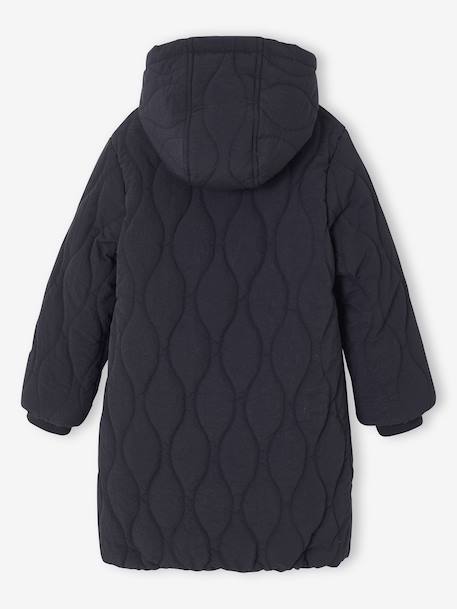 Long Lightweight Jacket with Hood & Faux Fur Lining, for Girls black - vertbaudet enfant 