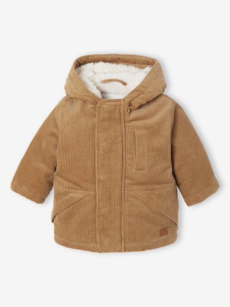 Corduroy coat for babies with faux fur lining caramel - vertbaudet enfant 