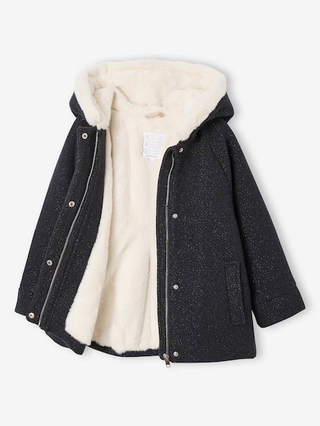 Woollen Fabric Coat with Hood anthracite+marl beige - vertbaudet enfant 