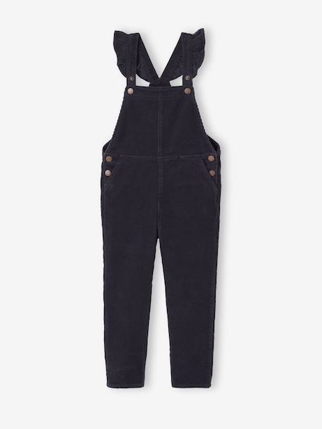 Corduroy Dungarees with Ruffles on Straps for Girls anthracite+grey green - vertbaudet enfant 