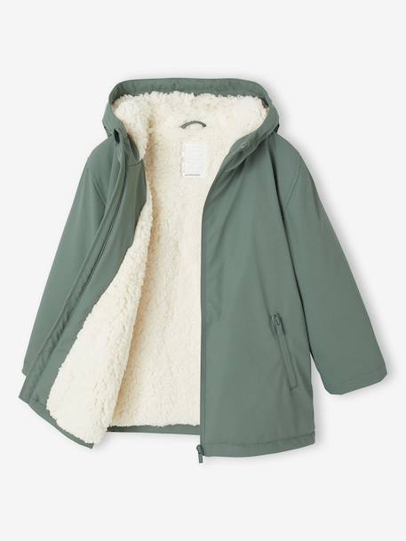 Raincoat with Hood & Sherpa Lining for Boys night blue+sage green - vertbaudet enfant 