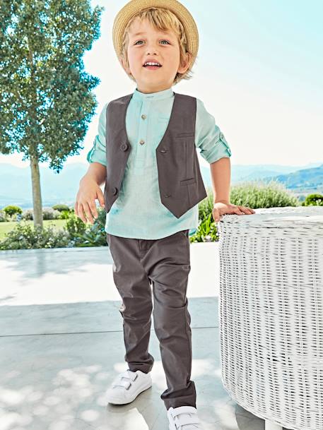 Occasion Wear Cotton/Linen Waistcoat for Boys GREY DARK SOLID - vertbaudet enfant 