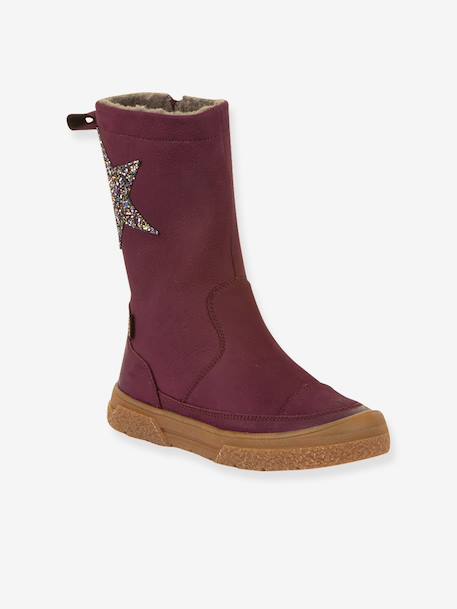 Girls PULSE TEX STAR BOOTS WOOL FRODDO boots black+bordeaux red - vertbaudet enfant 