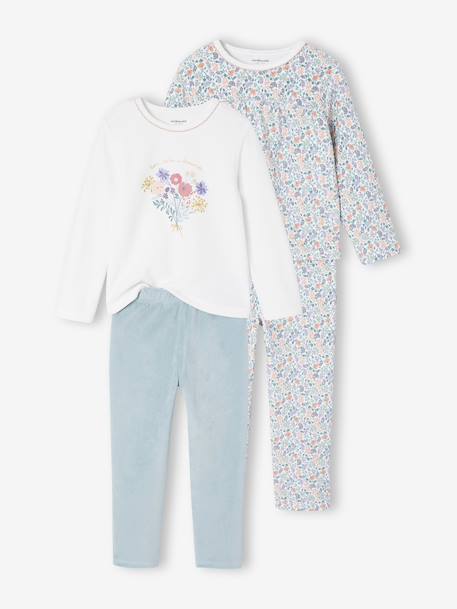 Pack of 2 Floral Velour Pyjamas for Girls ecru - vertbaudet enfant 