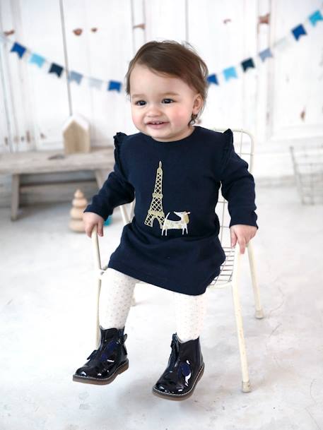 Baby Knitted Dress with Dog Embroidery Dark Blue - vertbaudet enfant 