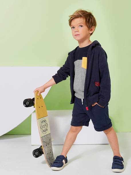 Bermuda garçon en molleton bleu chambray+kaki+marine grisé+noix de pécan - vertbaudet enfant 