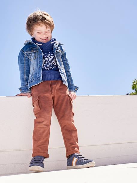 Tennis enfant garçon synthétique à scratchs marron+NAVY - vertbaudet enfant 