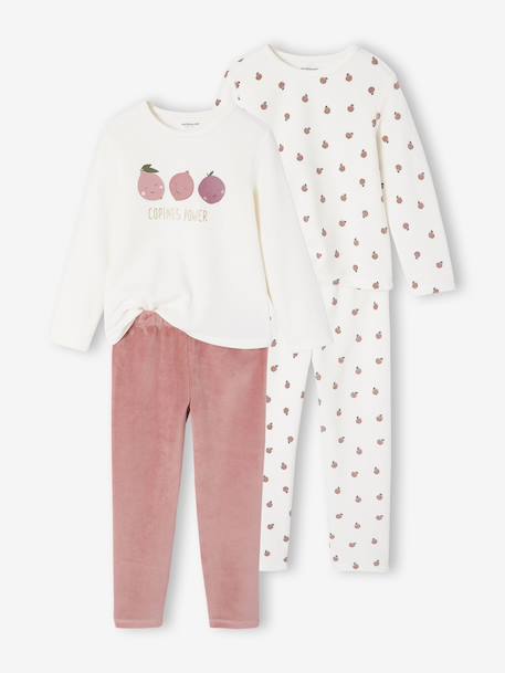 Pack of 2 Fruit Velour Pyjamas for Girls ecru - vertbaudet enfant 