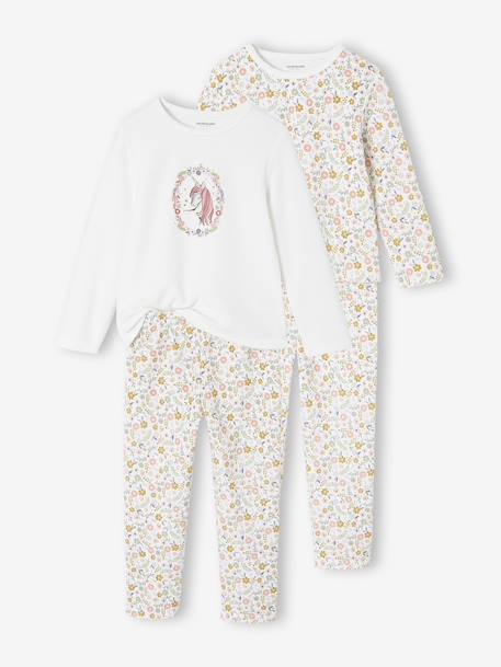 Pack of 2 Unicorn Velour Pyjamas for Girls ecru - vertbaudet enfant 