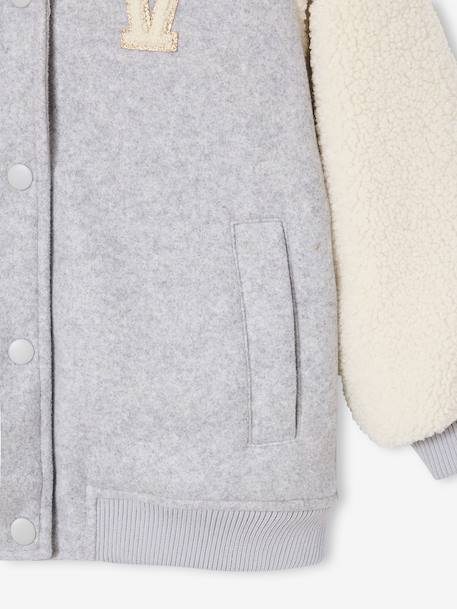 Dual-Fabric Bomber Jacket with Sherpa Sleeves for Girls marl grey - vertbaudet enfant 