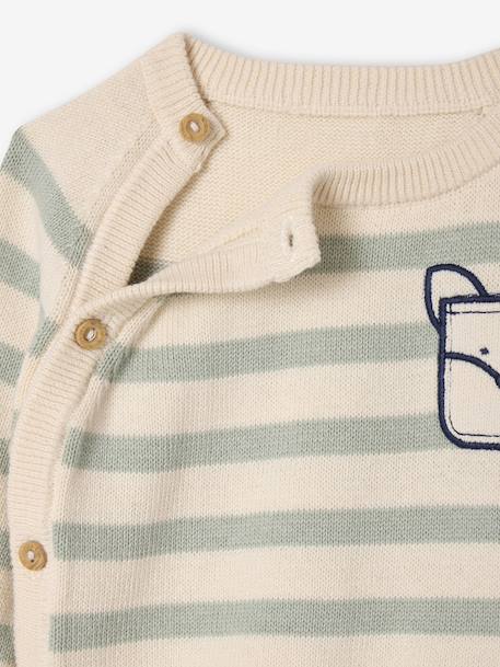 Striped Knitted Jumper with Fancy Pocket, for Newborns marl beige - vertbaudet enfant 