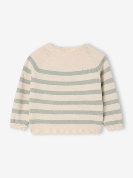 Striped Knitted Jumper with Fancy Pocket, for Newborns marl beige - vertbaudet enfant 