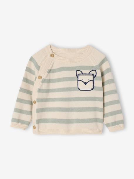Striped Knitted Jumper with Fancy Pocket, for Newborns marl beige - vertbaudet enfant 