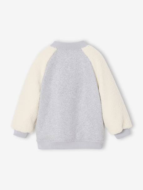 Dual-Fabric Bomber Jacket with Sherpa Sleeves for Girls marl grey - vertbaudet enfant 