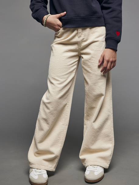 Wide-Leg Corduroy Trousers for Girls, JONEN anthracite+ecru - vertbaudet enfant 