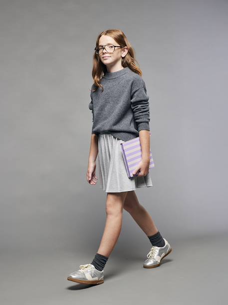 Fleece Pleated Skirt for Girls, JONEN marl grey - vertbaudet enfant 