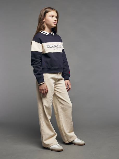 Sweat col polo fille marine - vertbaudet enfant 