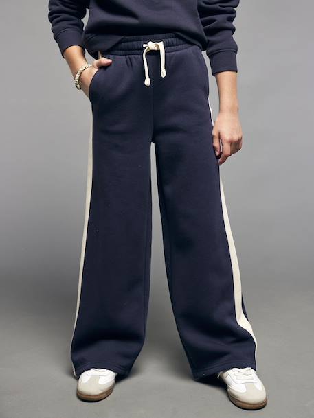 Pantalon jogging jambes larges fille bandes côtés marine - vertbaudet enfant 