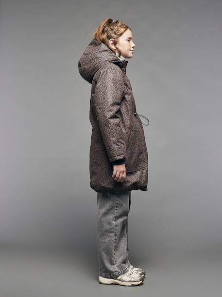 Leopard Print Parka with Sherpa Lining for Girls, JONEN navy blue - vertbaudet enfant 