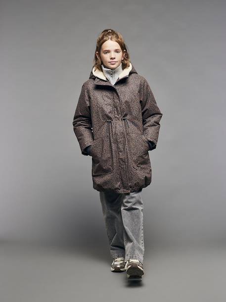 Leopard Print Parka with Sherpa Lining for Girls, JONEN navy blue - vertbaudet enfant 