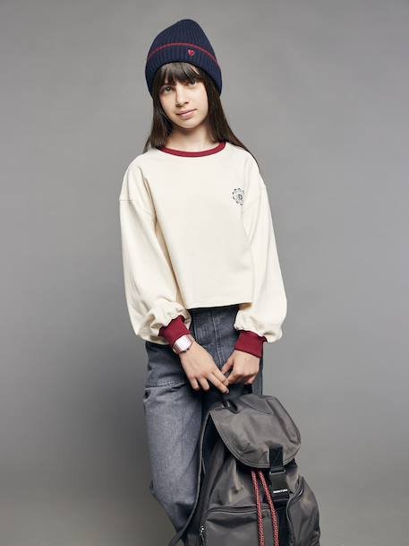 Cropped T-Shirt with Motif on the Back for Girls, JONEN ecru+vanilla - vertbaudet enfant 