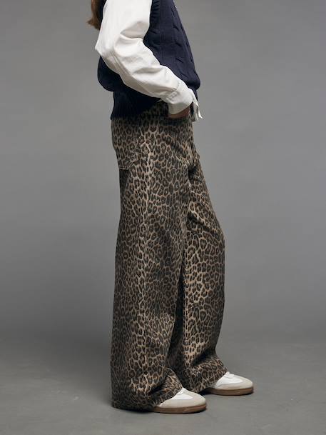 Wide-Leg Leopard Trousers for Girls, JONEN beige - vertbaudet enfant 
