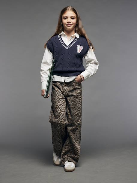 Wide-Leg Leopard Trousers for Girls, JONEN beige - vertbaudet enfant 
