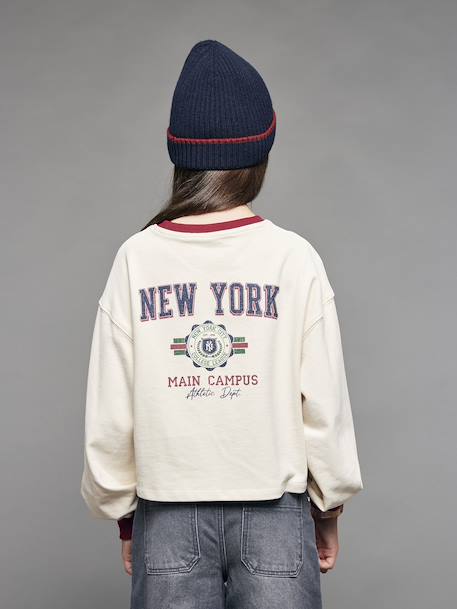 Cropped T-Shirt with Motif on the Back for Girls, JONEN ecru+vanilla - vertbaudet enfant 