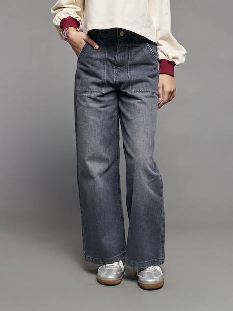 Wide-Leg Carpenter Trousers for Girls, JONEN denim grey+medium blue - vertbaudet enfant 