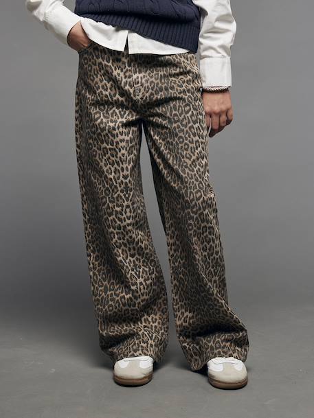 Wide-Leg Leopard Trousers for Girls, JONEN beige - vertbaudet enfant 