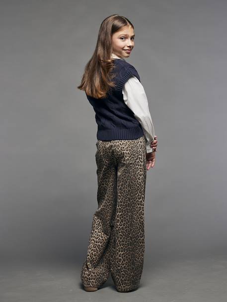 Pantalon fille large léopard beige - vertbaudet enfant 