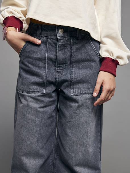 Wide-Leg Carpenter Trousers for Girls, JONEN denim grey+medium blue - vertbaudet enfant 