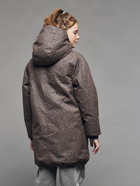 Leopard Print Parka with Sherpa Lining for Girls, JONEN navy blue - vertbaudet enfant 