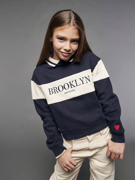 Sweat col polo fille marine - vertbaudet enfant 
