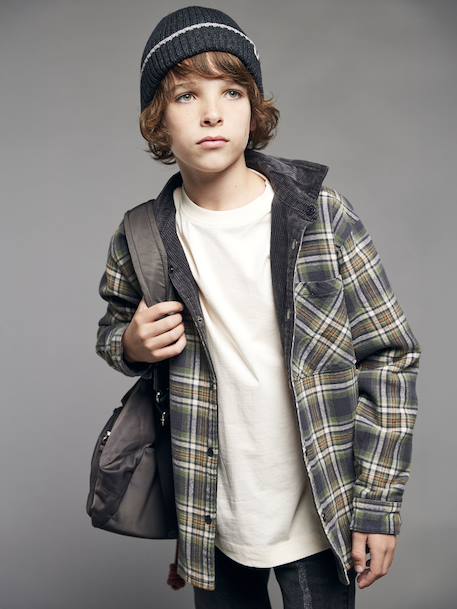 Reversible Flannel & Velour Shirt for Boys, JONEN anthracite - vertbaudet enfant 