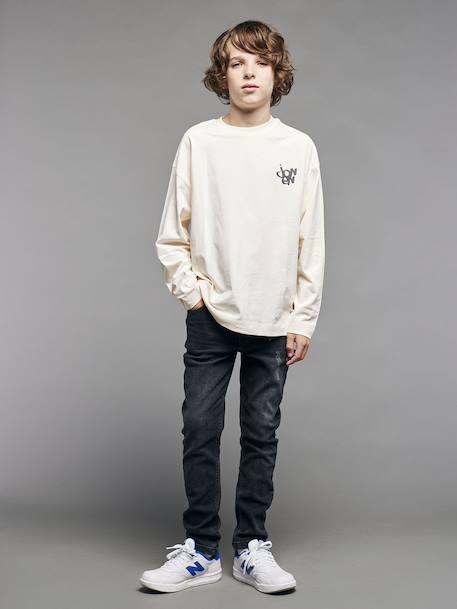 Distressed-Effect Slim Fit Jeans, JONEN black denim+stone - vertbaudet enfant 