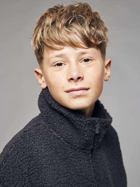 Long-Sleeved Sherpa Sweatshirt for Boys, JONEN anthracite - vertbaudet enfant 