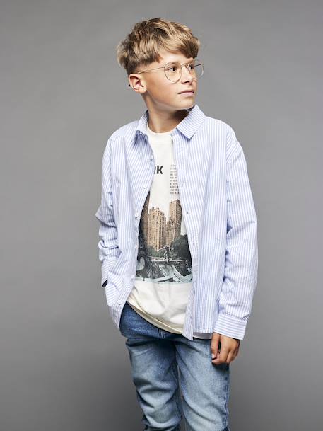 Striped Long-Sleeved Shirt for Boys, Jonen striped blue - vertbaudet enfant 