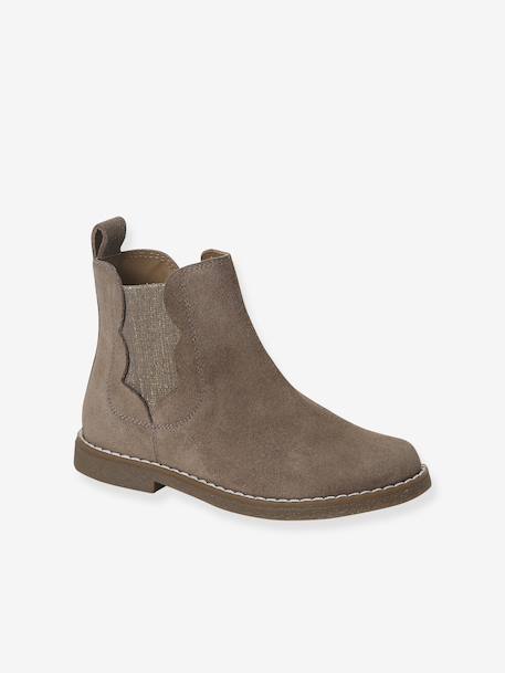 Leather Boots with Seams, for Girls black+brown+navy blue+set beige+taupe - vertbaudet enfant 