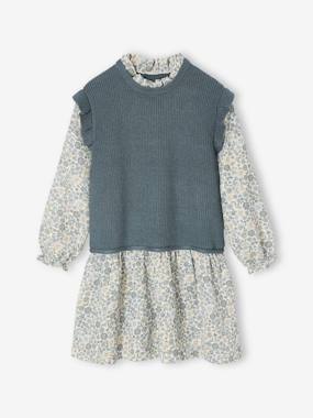 Girls-Dress with Two-in-One, Double-Fabric Effect, for Girls 