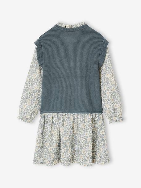 Dress with Two-in-One, Double-Fabric Effect, for Girls fir green - vertbaudet enfant 
